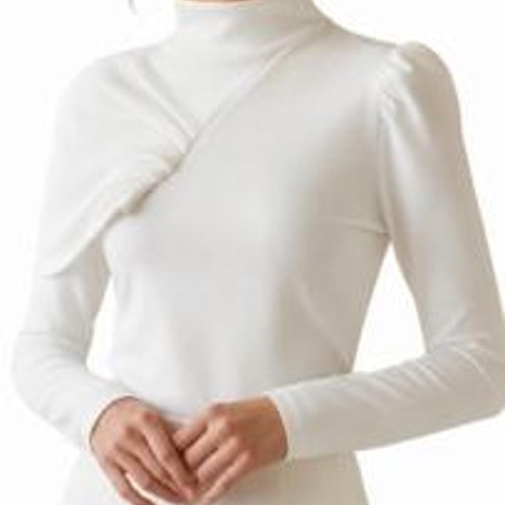 UOOZEE Irregularity Long Sleeve Asymmetric Pleated  High Neck Sweatshirt